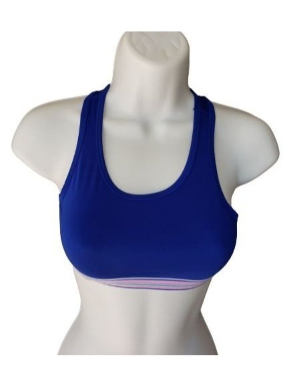 Hanes Womens Medium Blue Sports Bra Rainbow Band Mesh Back